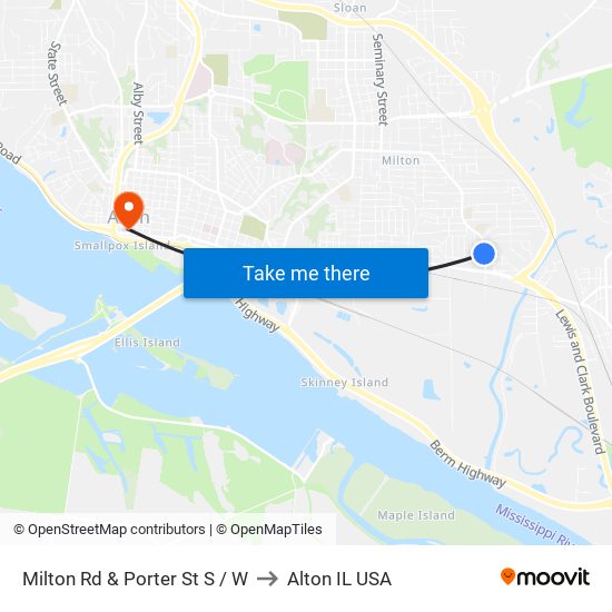 Milton Rd & Porter St S / W to Alton IL USA map