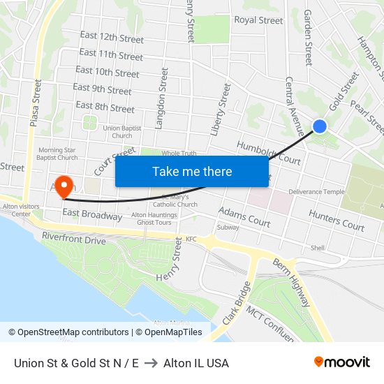 Union St & Gold St N / E to Alton IL USA map