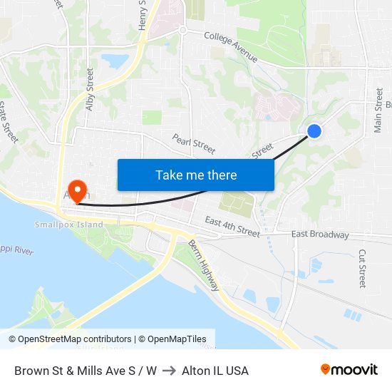 Brown St & Mills Ave S / W to Alton IL USA map