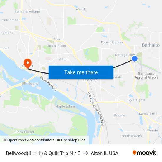 Bellwood(Il 111) & Quik Trip N / E to Alton IL USA map