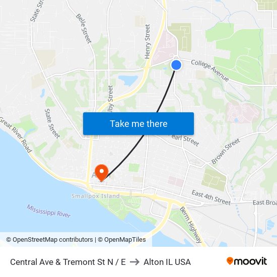 Central Ave & Tremont St N / E to Alton IL USA map
