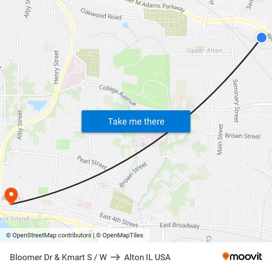 Bloomer Dr & Kmart S / W to Alton IL USA map