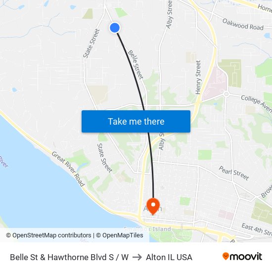 Belle St & Hawthorne Blvd S / W to Alton IL USA map