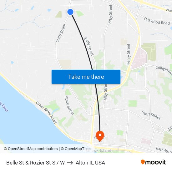 Belle St & Rozier St S / W to Alton IL USA map