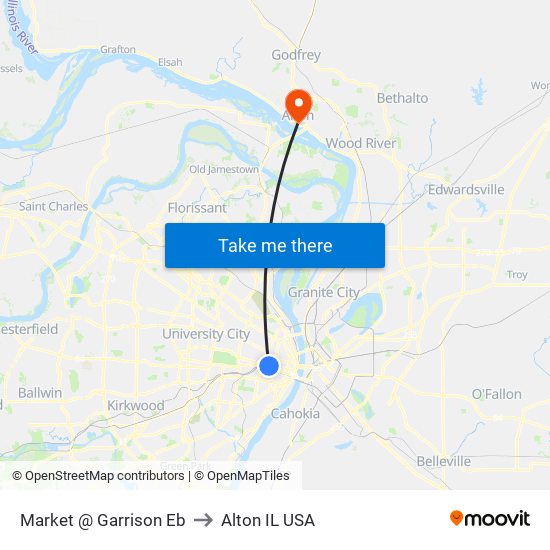 Market @ Garrison Eb to Alton IL USA map