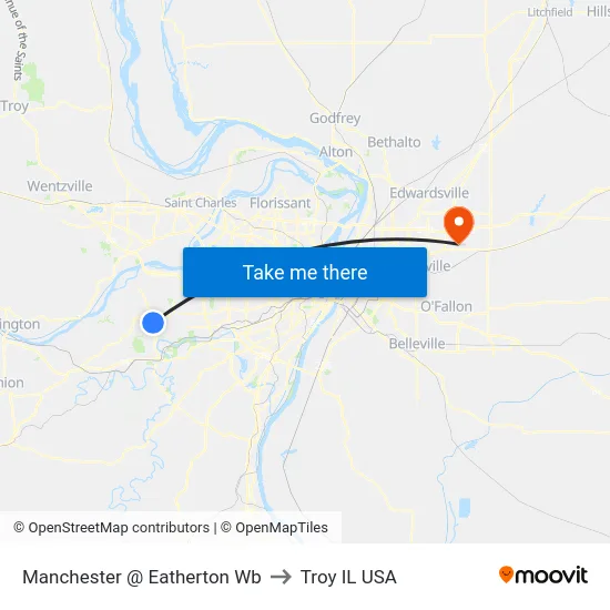 Manchester @ Eatherton Wb to Troy IL USA map