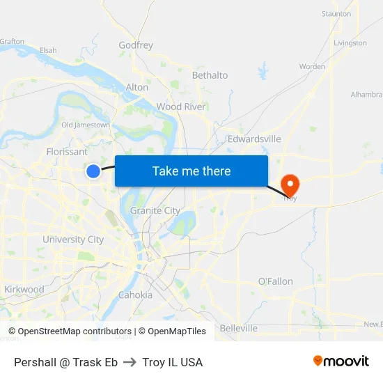 Pershall @ Trask Eb to Troy IL USA map