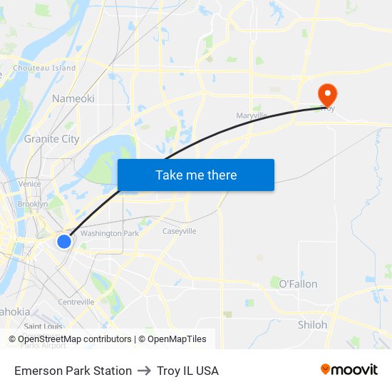 Emerson Park Station to Troy IL USA map