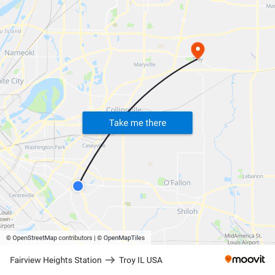 Fairview Heights Station to Troy IL USA map