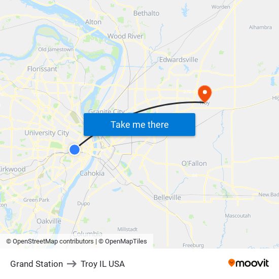 Grand Station to Troy IL USA map