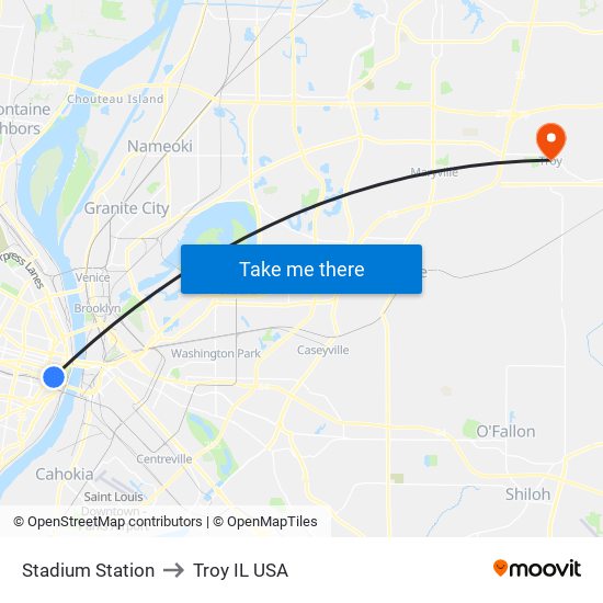 Stadium Station to Troy IL USA map