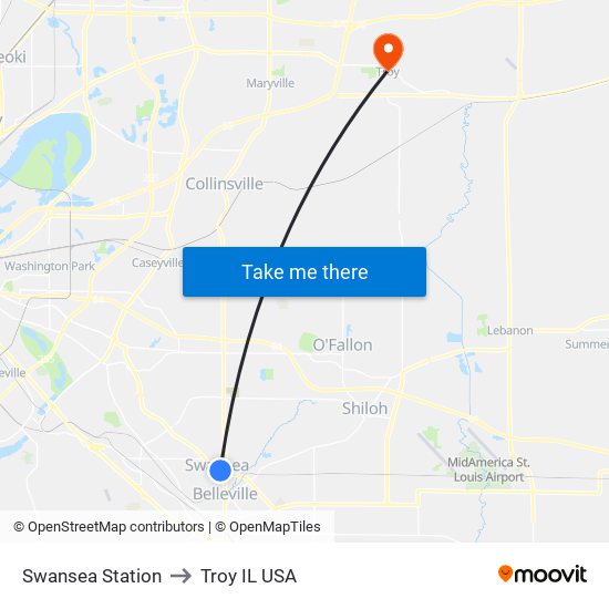 Swansea Station to Troy IL USA map
