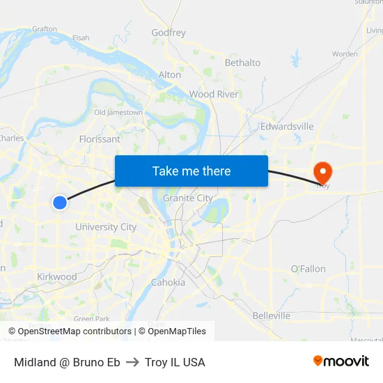 Midland @ Bruno Eb to Troy IL USA map