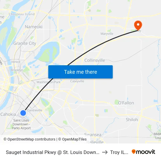 Sauget Industrial Pkwy @ St. Louis Downtown Airport Eb to Troy IL USA map