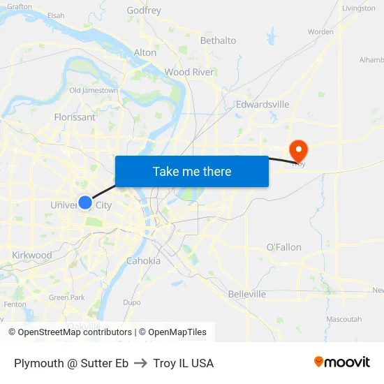 Plymouth @ Sutter Eb to Troy IL USA map