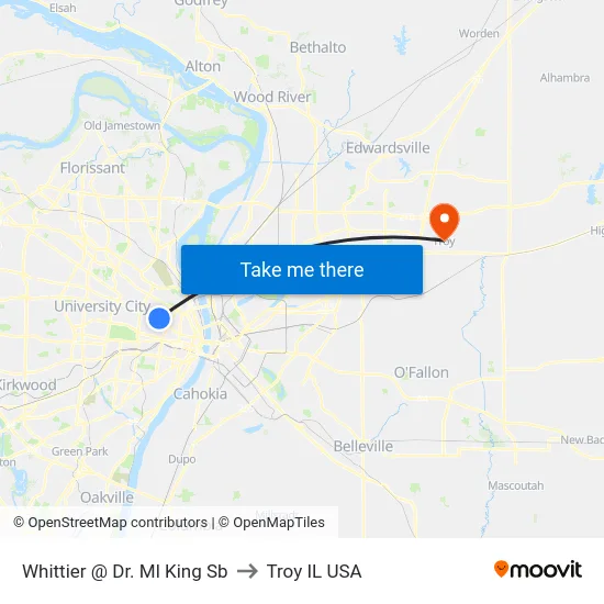 Whittier @ Dr. Ml King Sb to Troy IL USA map
