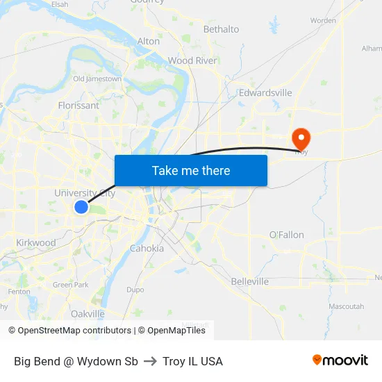 Big Bend @ Wydown Sb to Troy IL USA map