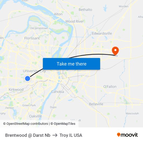 Brentwood @ Darst Nb to Troy IL USA map