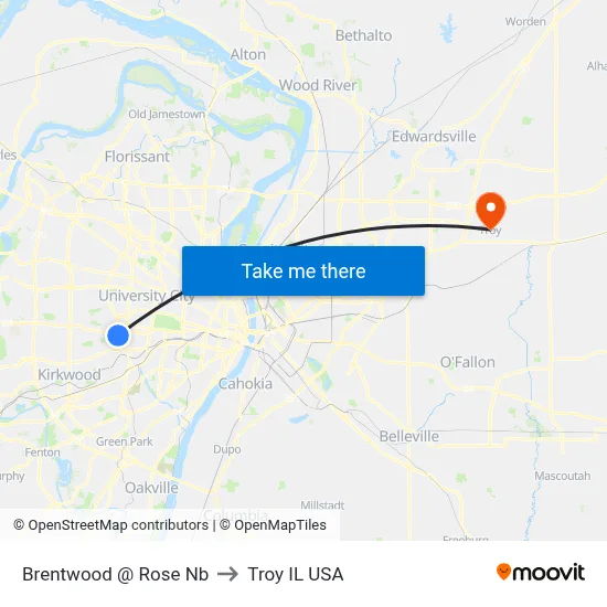 Brentwood @ Rose Nb to Troy IL USA map