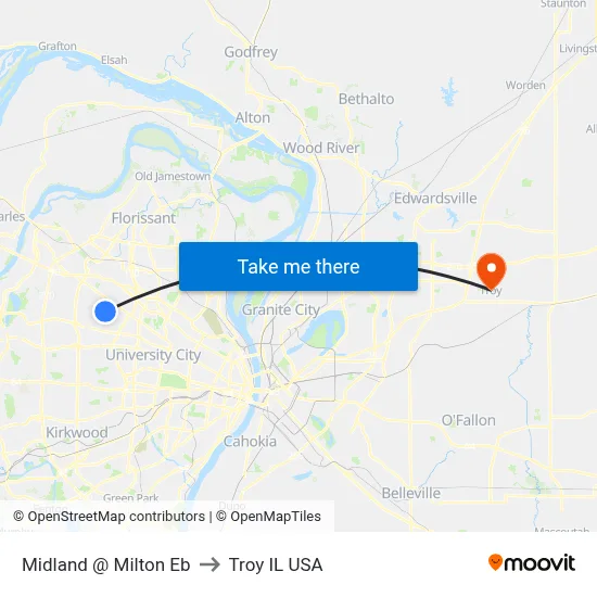Midland @ Milton Eb to Troy IL USA map