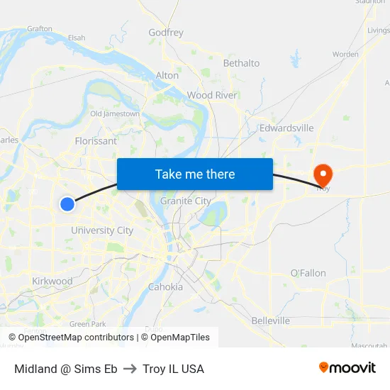 Midland @ Sims Eb to Troy IL USA map