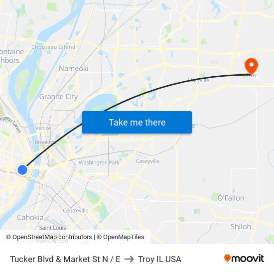 Tucker Blvd & Market St N / E to Troy IL USA map