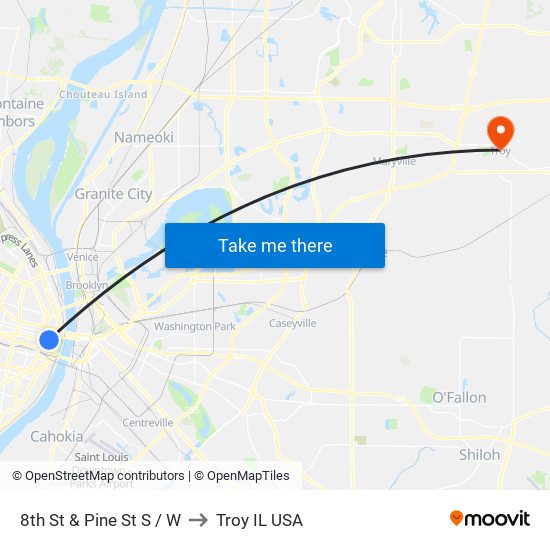 8th St & Pine St S / W to Troy IL USA map