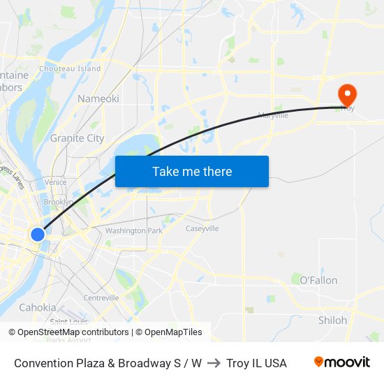 Convention Plaza & Broadway S / W to Troy IL USA map