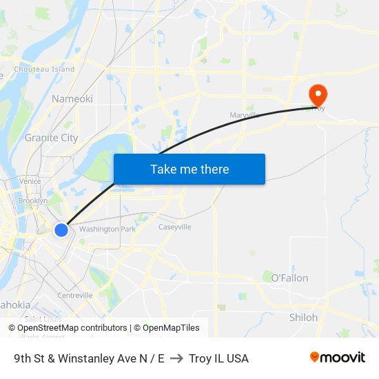 9th St & Winstanley Ave N / E to Troy IL USA map