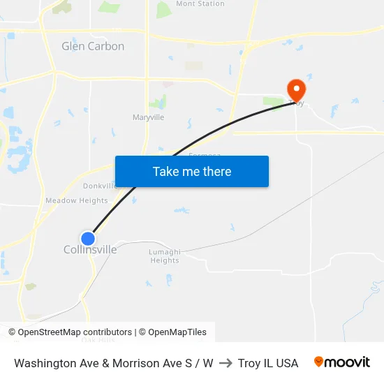 Washington Ave & Morrison Ave S / W to Troy IL USA map