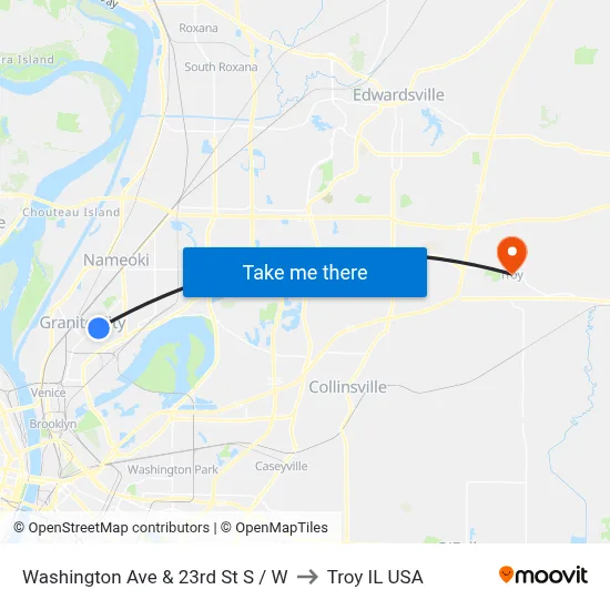 Washington Ave & 23rd St SW to Troy IL USA map