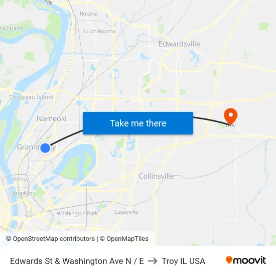 Edwards St & Washington Ave N / E to Troy IL USA map