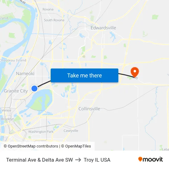 Terminal Ave & Delta Ave SW to Troy IL USA map