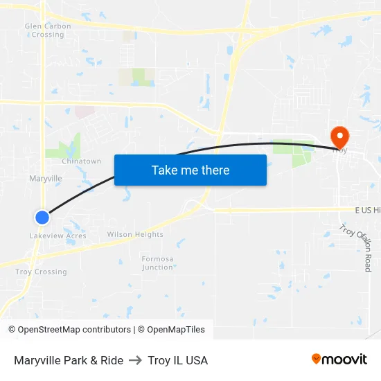 Maryville Park & Ride to Troy IL USA map