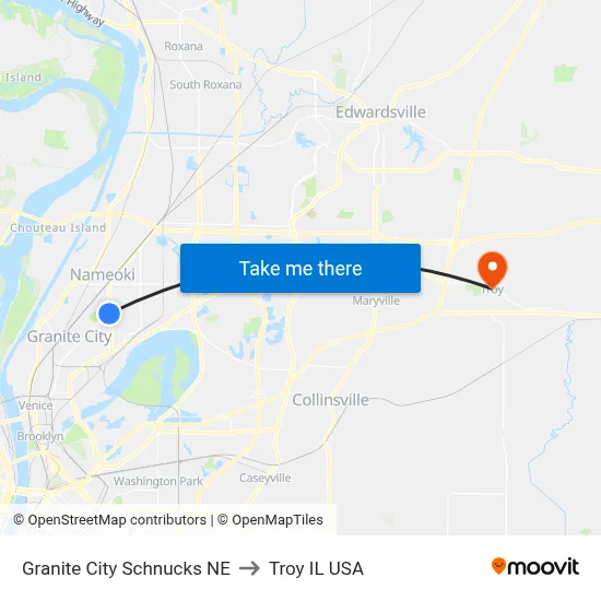 Granite City Schnucks NE to Troy IL USA map