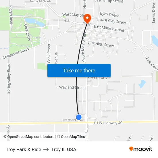 Troy Park & Ride to Troy IL USA map