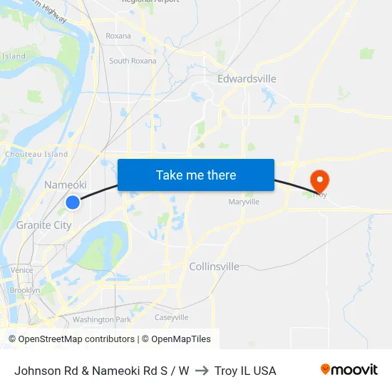 Johnson Rd & Nameoki Rd S / W to Troy IL USA map
