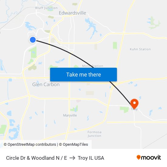 Circle Dr & Woodland N / E to Troy IL USA map