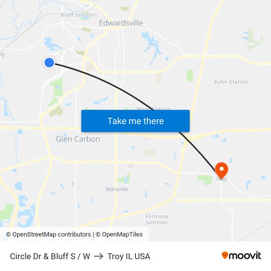 Circle Dr & Bluff S / W to Troy IL USA map