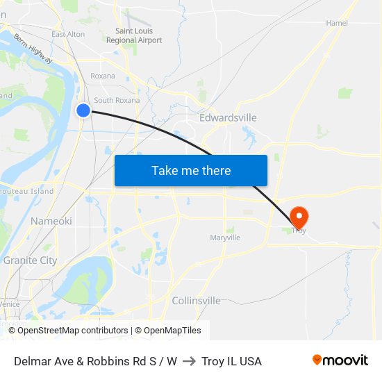 Delmar Ave & Robbins Rd S / W to Troy IL USA map