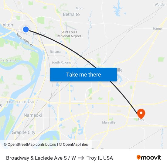 Broadway & Laclede Ave S / W to Troy IL USA map