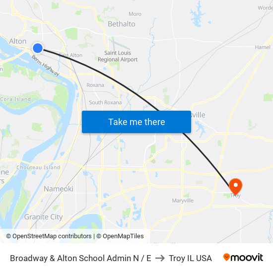 Broadway & Alton School Admin N / E to Troy IL USA map