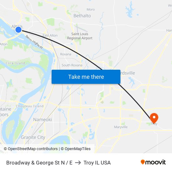 Broadway & George St N / E to Troy IL USA map