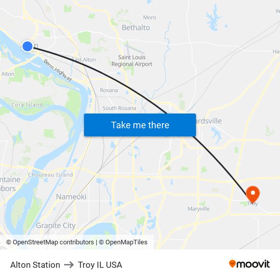 Alton Station to Troy IL USA map