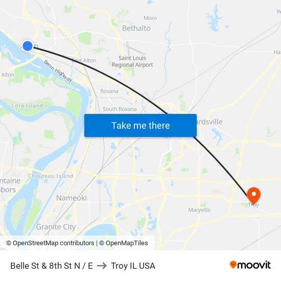 Belle St & 8th St N / E to Troy IL USA map