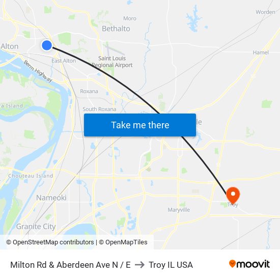 Milton Rd & Aberdeen Ave N / E to Troy IL USA map