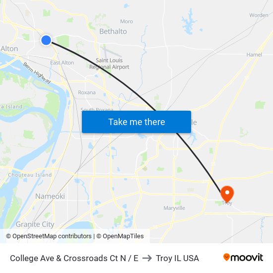 College Ave & Crossroads Ct N / E to Troy IL USA map