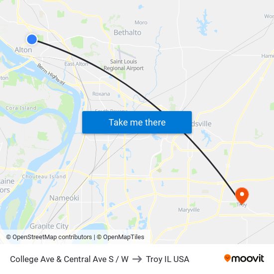 College Ave & Central Ave S / W to Troy IL USA map