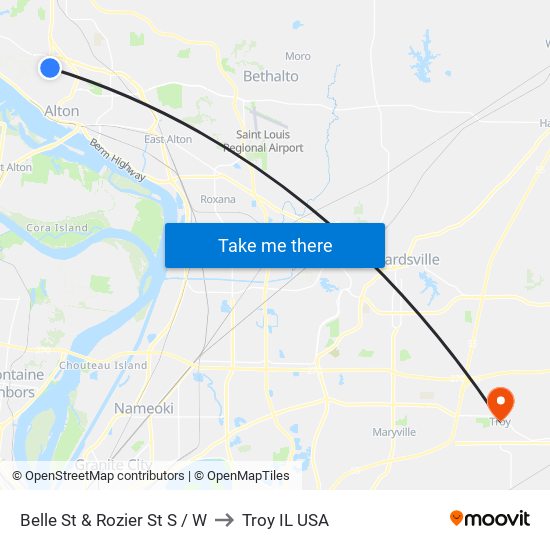 Belle St & Rozier St S / W to Troy IL USA map