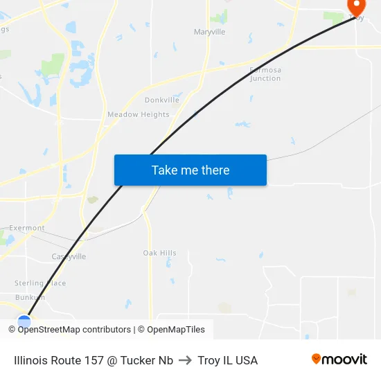 Illinois Route 157 @ Tucker Nb to Troy IL USA map